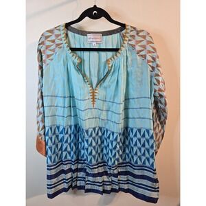 Anthropologie Anupamaa Blouse S Blue Yellow Orange Boho‎ Anthro Silk Cotton